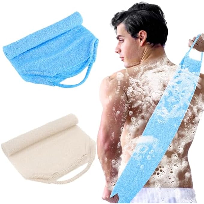 COMNICO 2pcs Exfoliating Back Scrubber, Nylon Shower Bath Exfoliator Extended Length Body Scrub Towel Stretchable Pull Korean Washcloth Strap with Handles - Image 1